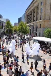 White Horse Puppets, Perth street party. Megavision.